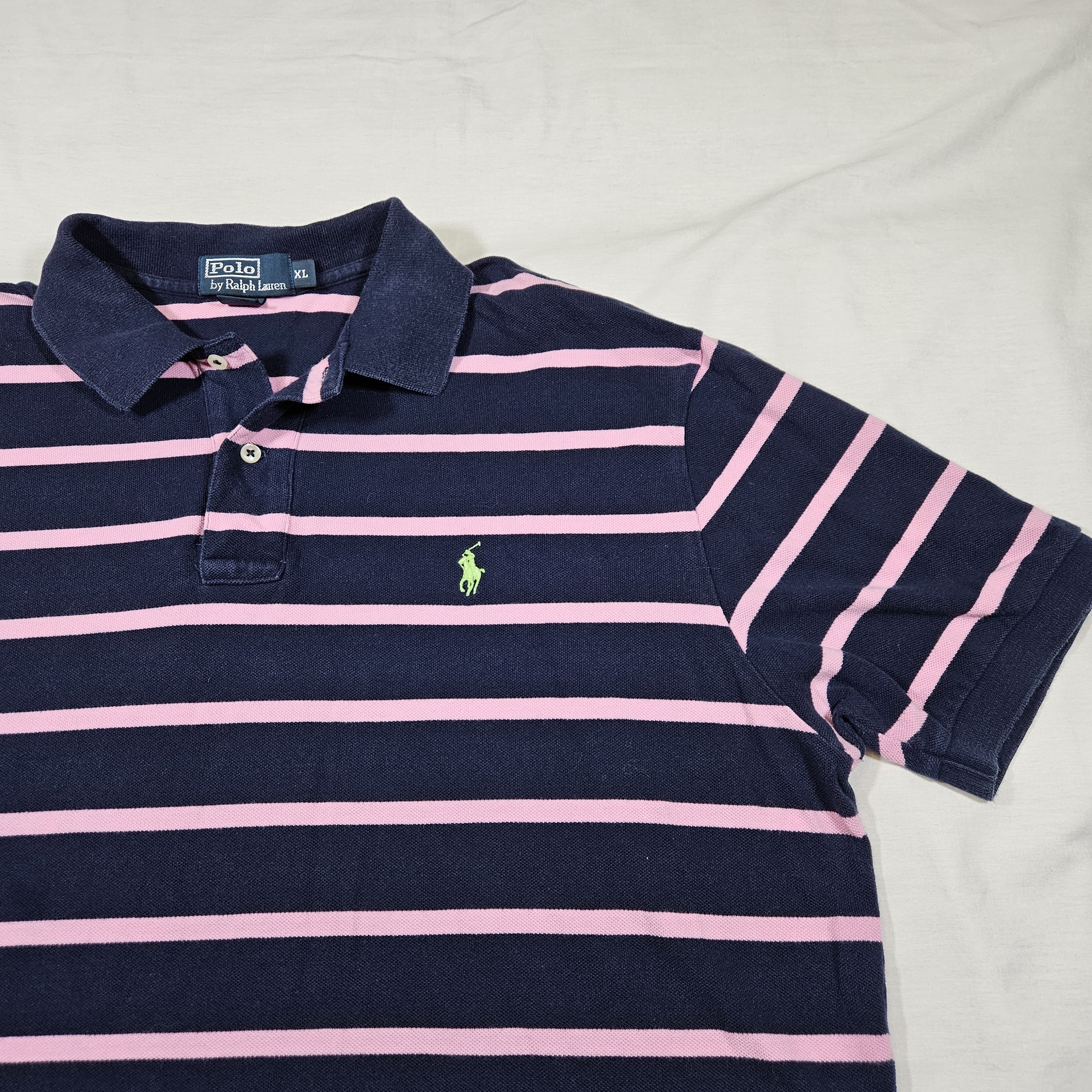 Polo Ralph Lauren Men's Polo Shirt Xl Navy With Pink Stripes